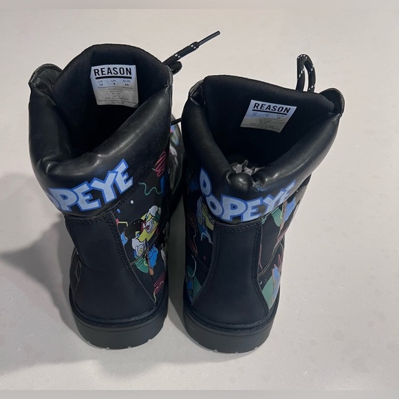 Popeye X Reason Collab Faux Suede Graffiti Print Boots‎ Black Mens 10 New main image 5